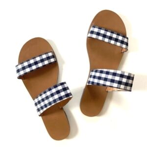 J.Crew Boardwalk Gingham Slide Sandals — Navy/White — Women’s 10